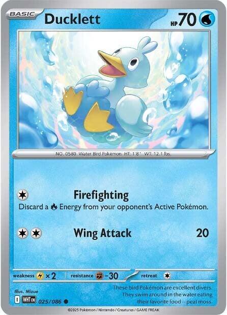 Ducklett 025/086 Common White Flare Pokémon card
