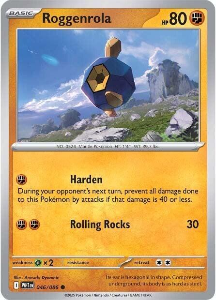 Roggenrola 046/086 Common White Flare Pokémon card