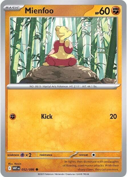 Mienfoo 052/086 Common White Flare Pokémon card