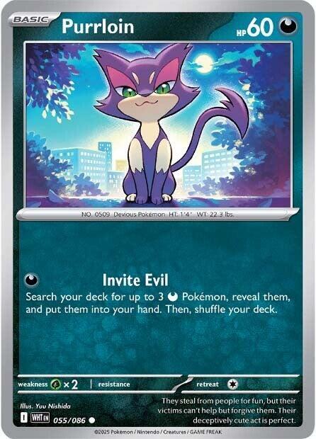Purrloin 055/086 Common White Flare Pokémon card
