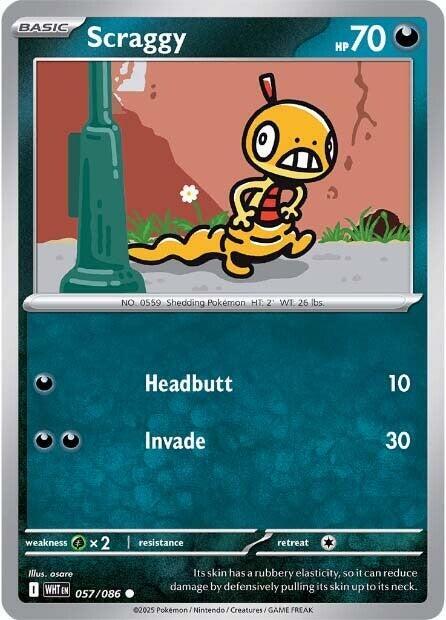 Scraggy 057/086 Common White Flare Pokémon card