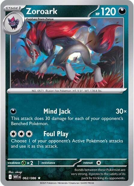 Zoroark 062/086 Rare White Flare Pokémon card