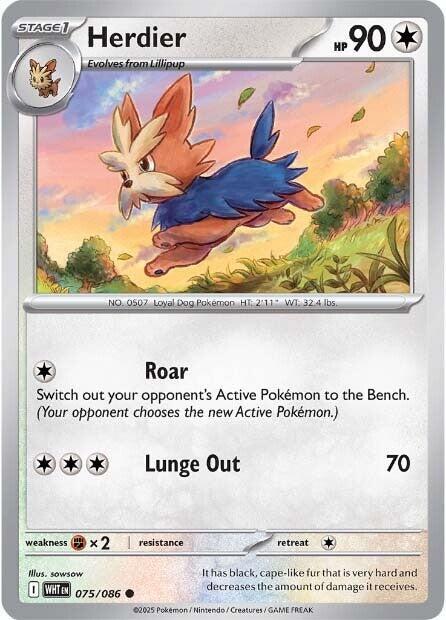 Herdier 075/086 Common White Flare Pokémon card