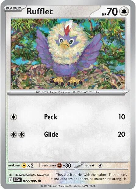 Rufflet 077/086 Common Black Bolt Pokémon card