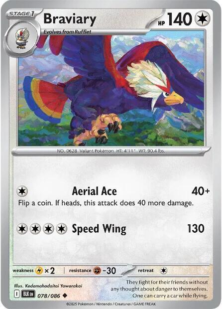 Braviary 078/086 Uncommon Black Bolt Pokémon card