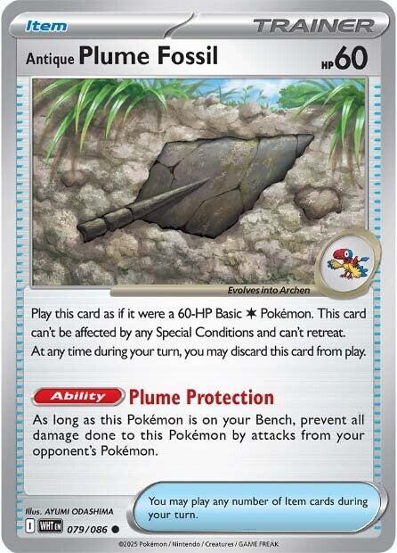 Antique Plume Fossil 079/086 Common White Flare Pokémon card