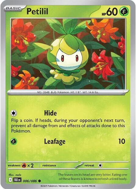 Petilil 006/086 Common Black Bolt Pokémon card