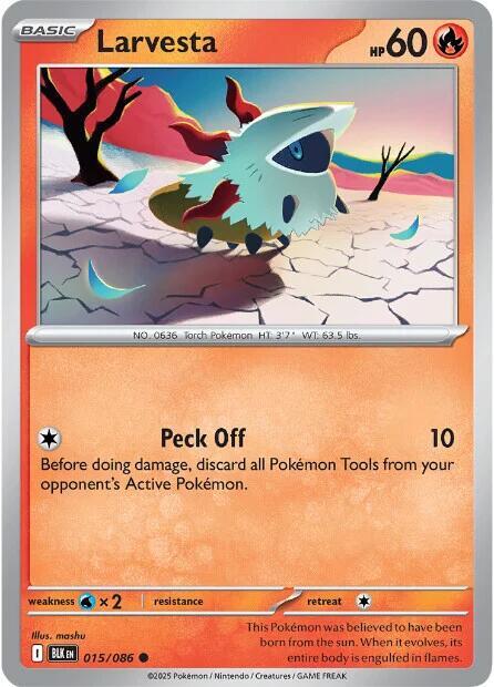 Larvesta 015/086 Common Black Bolt Pokémon card