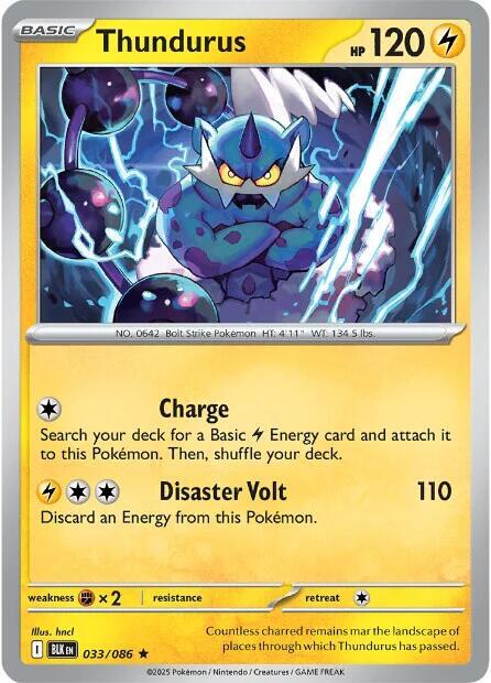 Thundurus 033/086 Rare Black Bolt Pokémon card