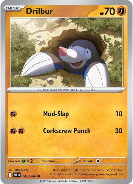 Drilbur 045/086 Common Black Bolt Pokémon card