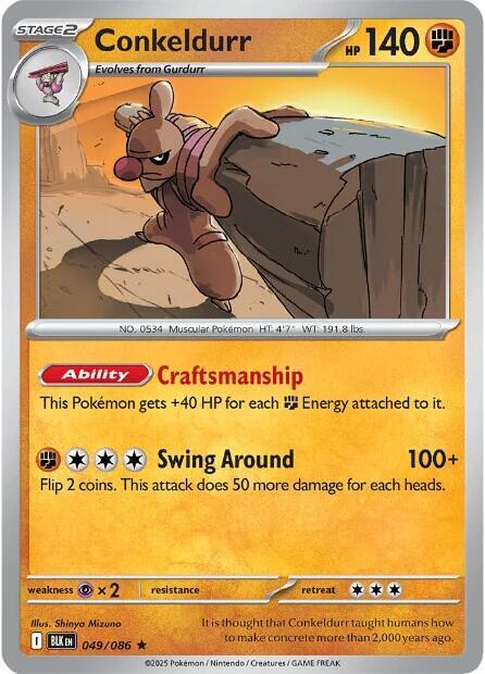 Conkeldurr 049/086 Rare Black Bolt Pokémon card