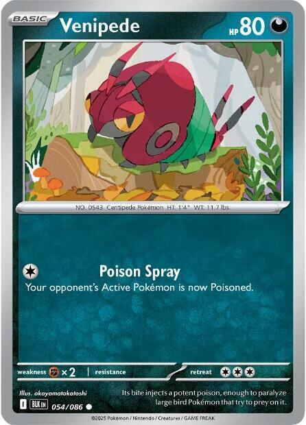 Venipede 054/086 Common Black Bolt Pokémon card
