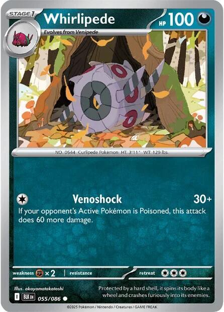 Whirlipede 055/086 Common Black Bolt Pokémon card