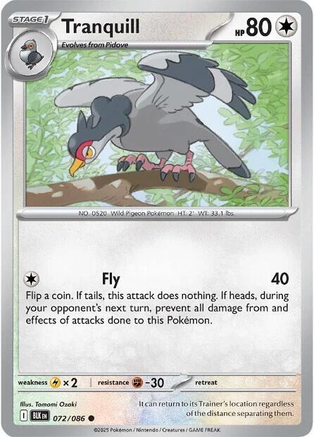 Tranquill 072/086 Common Black Bolt Pokémon card