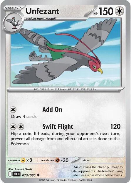 Unfezant 073/086 Uncommon Black Bolt Pokémon card