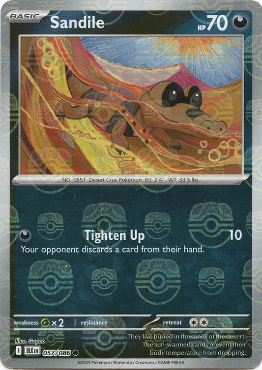 Sandile (Master Ball Pattern) 057/086 Common Black Bolt Pokémon card