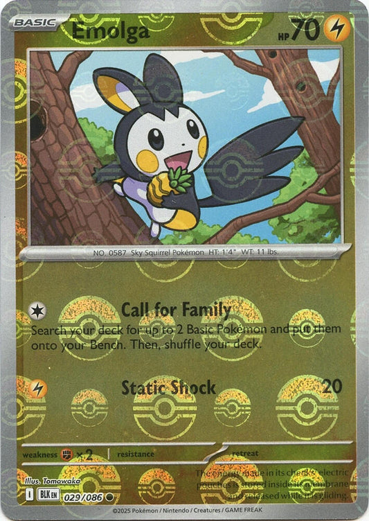 Emolga (Poke Ball Pattern) 029/086 Common Black Bolt Pokémon card