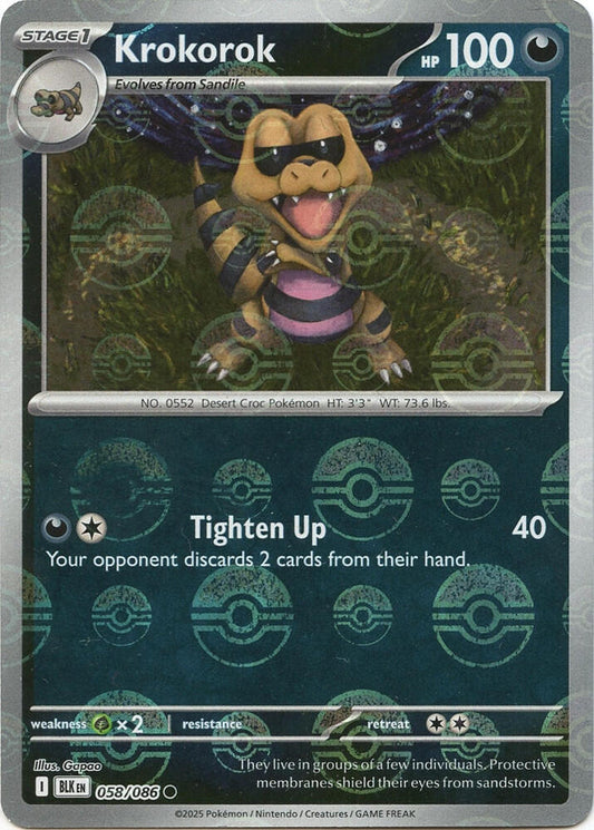Krokorok (Poke Ball Pattern) 058/086 Common Black Bolt Pokémon card