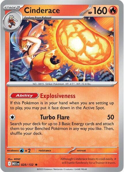 Cinderace 028/132 Rare Mega Evolution Pokémon card
