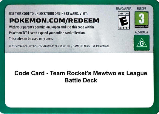 Code Card - Team Rocket's Mewtwo ex League Battle Deck Code Card Miscellaneous Cards & Products Pokémon card