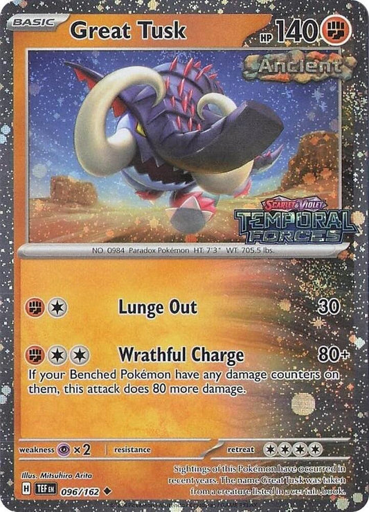 Great Tusk - 096/162 (Temporal Forces Stamped) 096/162 Uncommon Miscellaneous Cards & Products Pokémon card