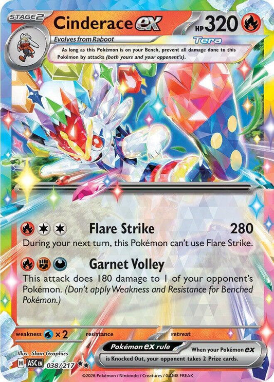 Cinderace ex 038/217 Double Rare Ascended Heroes Pokémon card