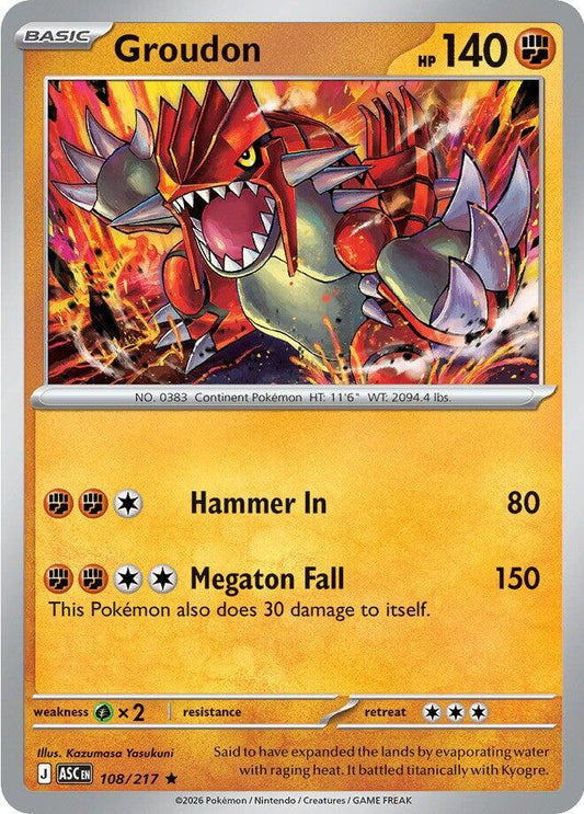 Groudon 108/217 Rare Ascended Heroes Pokémon card
