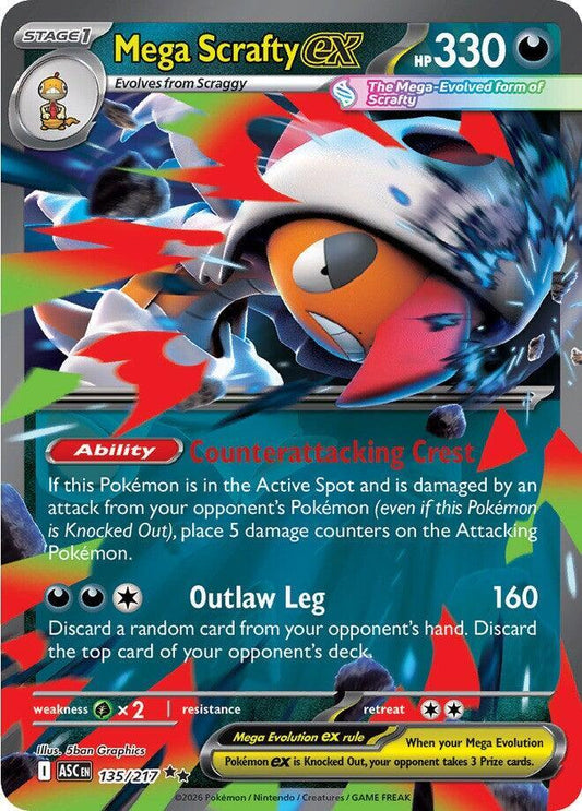 Mega Scrafty ex - 135/217 135/217 Double Rare Ascended Heroes Pokémon card