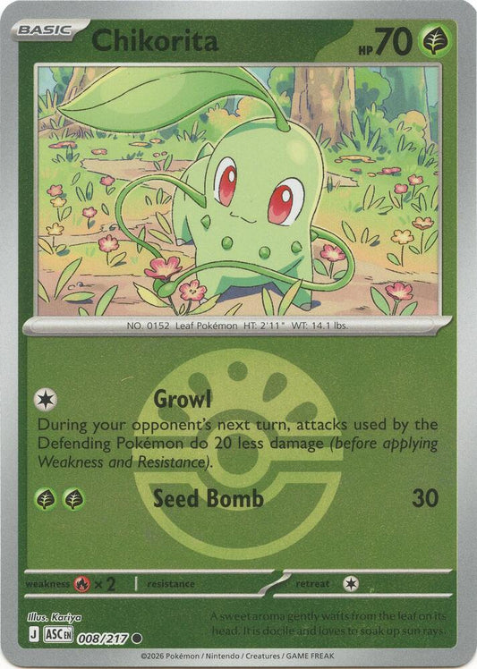 Chikorita (Friend Ball) 008/217 Common Ascended Heroes Pokémon card