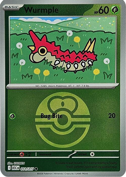 Wurmple (Love Ball) 011/217 Common Ascended Heroes Pokémon card