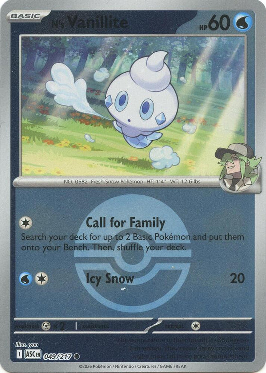 N's Vanillite (Poke Ball) 049/217 Common Ascended Heroes Pokémon card