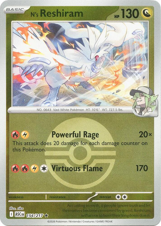 N's Reshiram (Poke Ball) 154/217 Rare Ascended Heroes Pokémon card