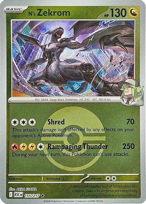 N's Zekrom (Poke Ball) 155/217 Rare Ascended Heroes Pokémon card