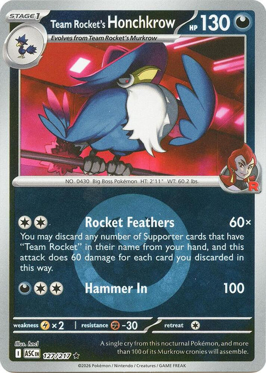 Team Rocket's Honchkrow (Energy Symbol Pattern) 127/217 Rare Ascended Heroes Pokémon card