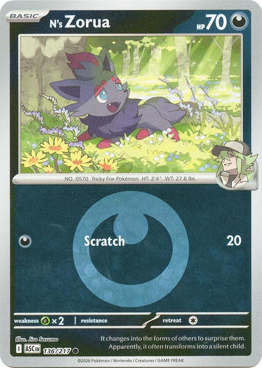 N's Zorua (Energy Symbol Pattern) 136/217 Common Ascended Heroes Pokémon card