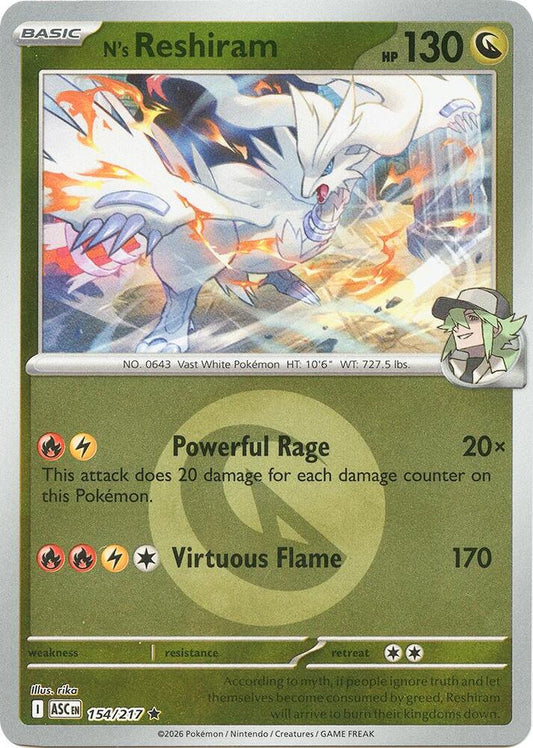 N's Reshiram (Energy Symbol Pattern) 154/217 Rare Ascended Heroes Pokémon card