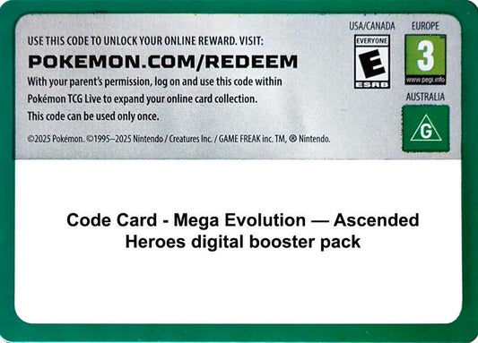 Code Card - Ascended Heroes Booster Pack Code Card Pokémon card
