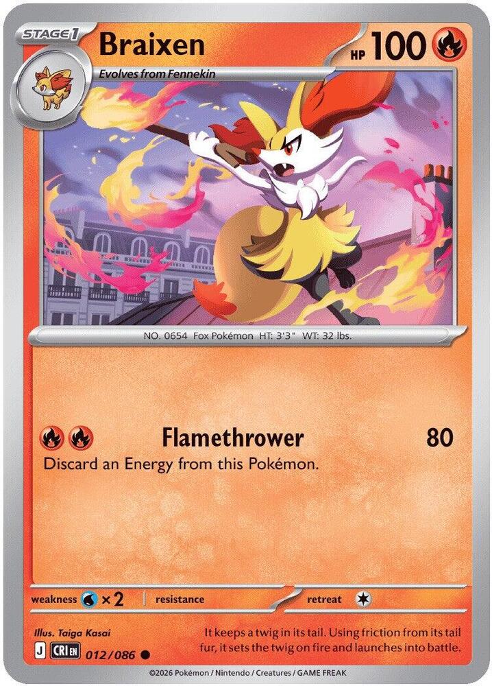 Braixen 012/086 Common Chaos Rising Pokémon card