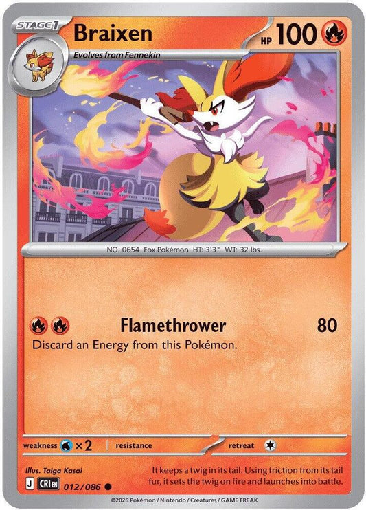 Braixen 012/086 Common Chaos Rising Pokémon card