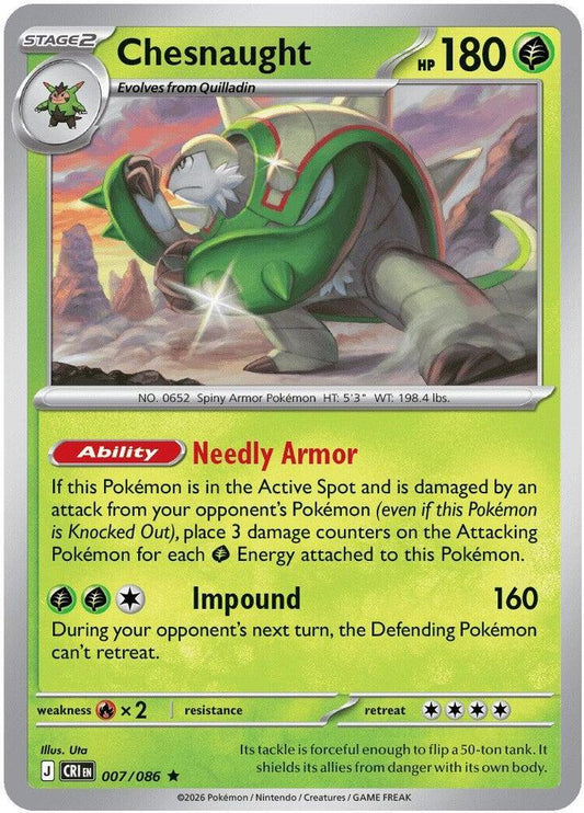 Chesnaught 007/086 Rare Chaos Rising Pokémon card