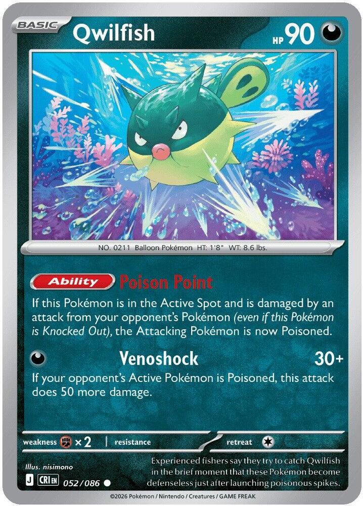 Qwilfish 052/086 Common Chaos Rising Pokémon card