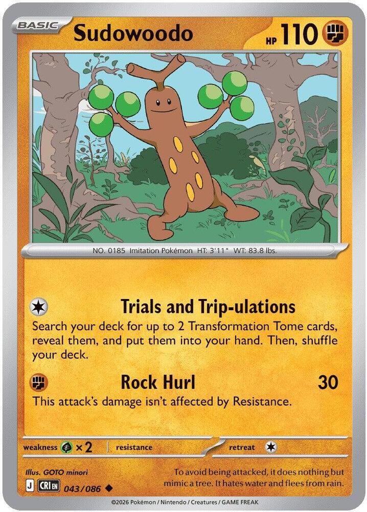 Sudowoodo 043/086 Uncommon Chaos Rising Pokémon card