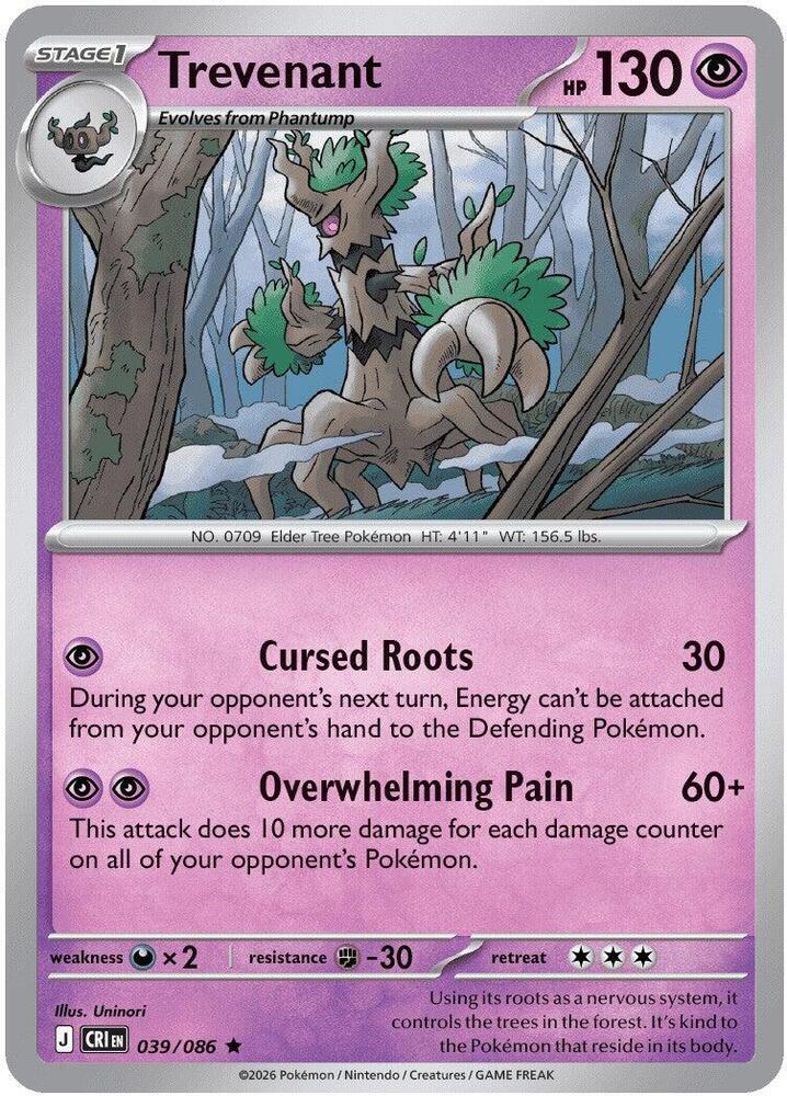 Trevenant 039/086 Rare Chaos Rising Pokémon card