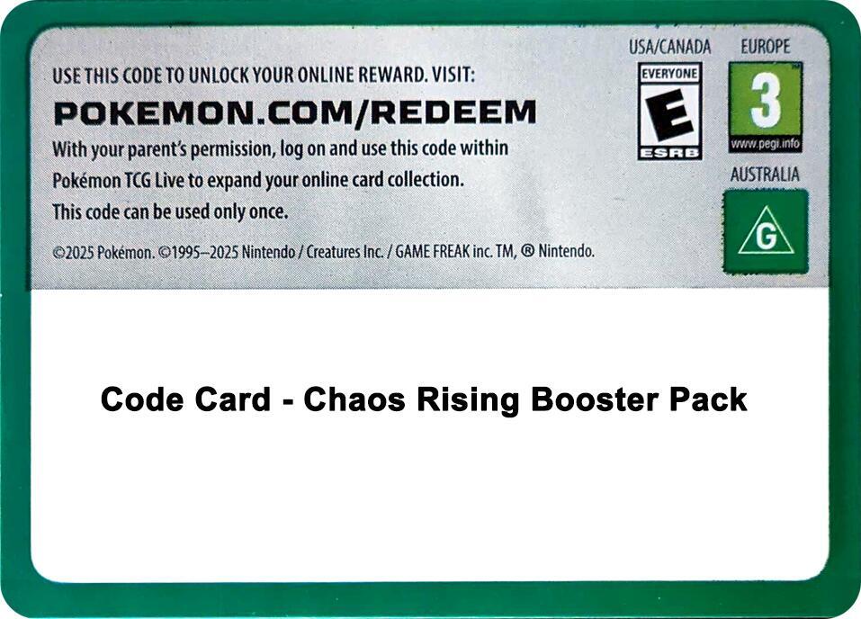 Code Card - Chaos Rising Booster Pack Code Card Pokémon card