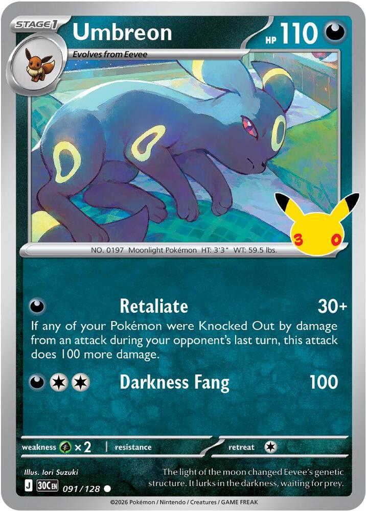 Umbreon 091/128 Common 30th Celebration Pokémon card