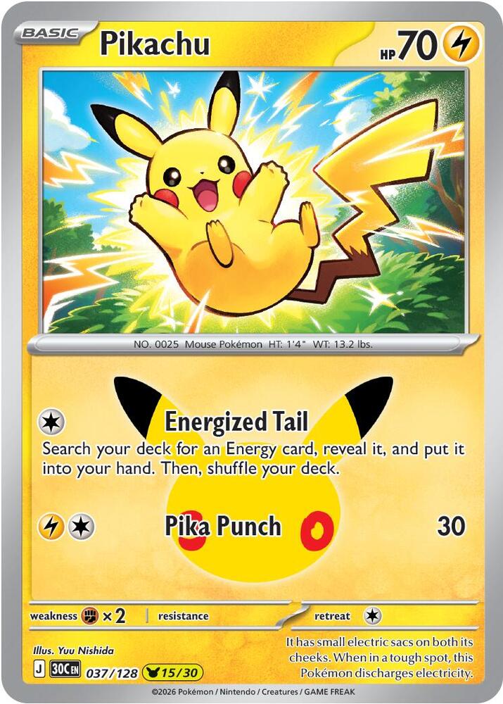 Pikachu - 037/128 037/128 Pikachu Rare 30th Celebration Pokémon card