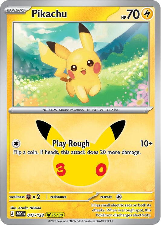 Pikachu - 047/128 047/128 Pikachu Rare 30th Celebration Pokémon card