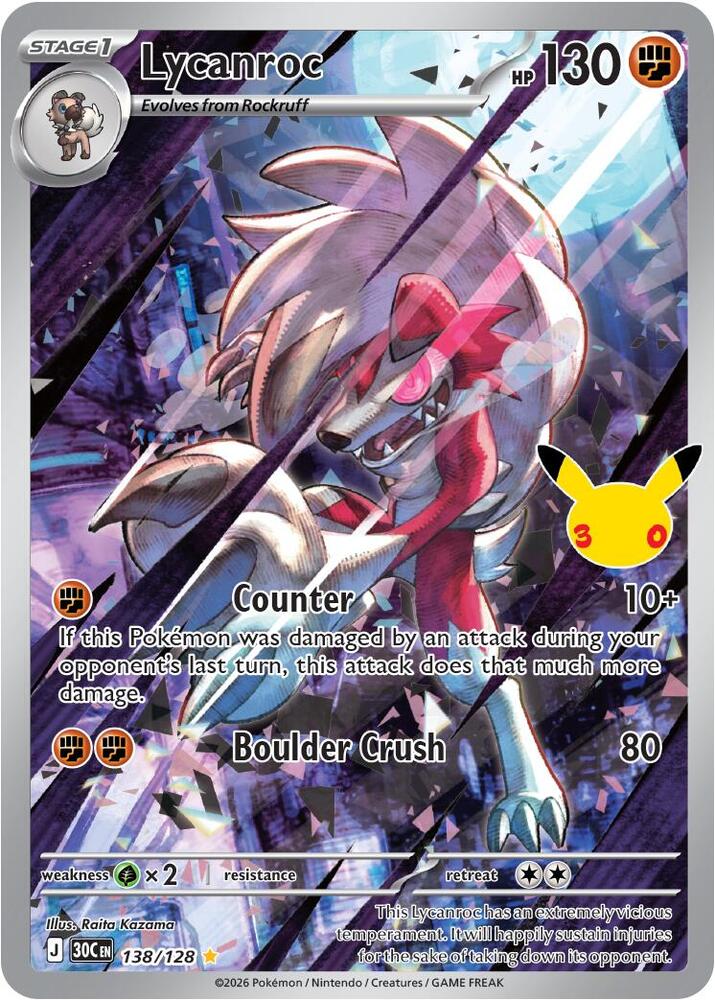 Lycanroc - 138/128 138/128 Illustration Rare 30th Celebration Pokémon card