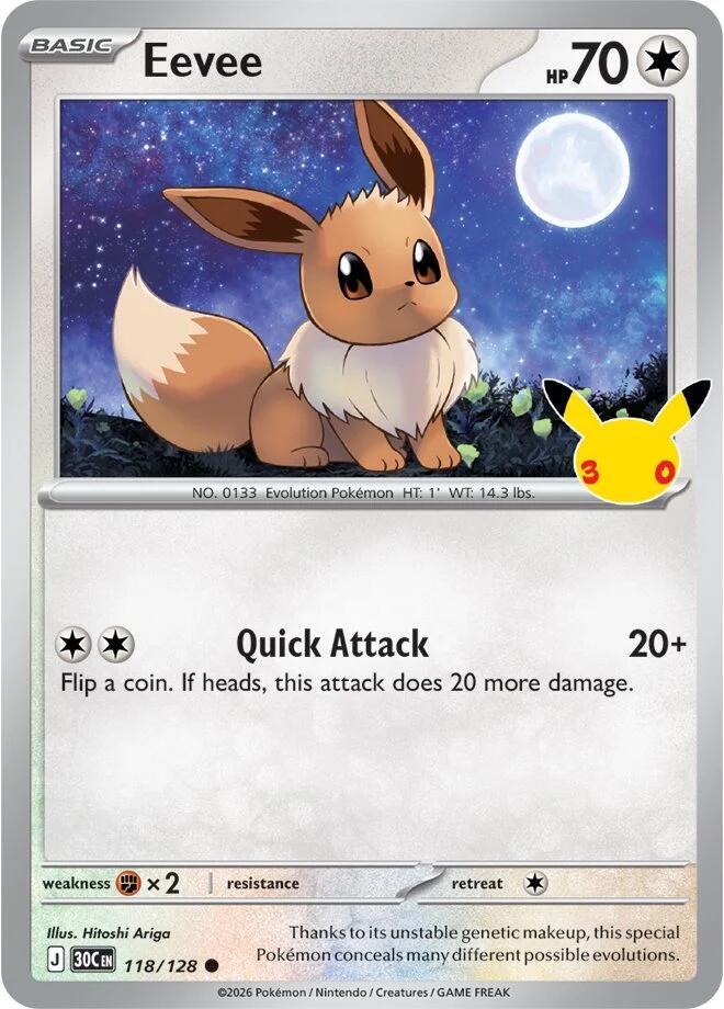 Eevee - 118/128 118/128 Common 30th Celebration Pokémon card