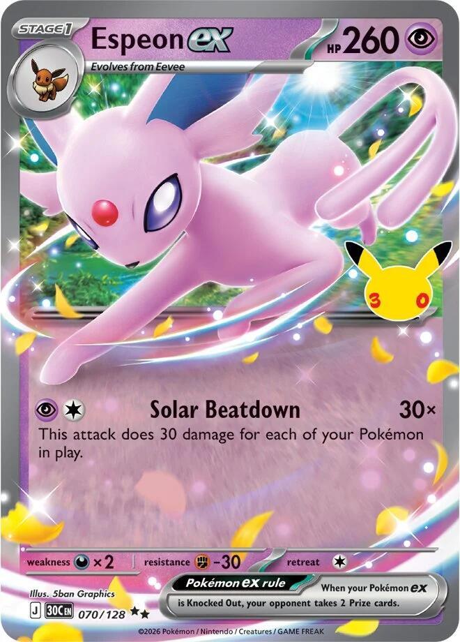 Espeon ex 070/128 Double Rare 30th Celebration Pokémon card